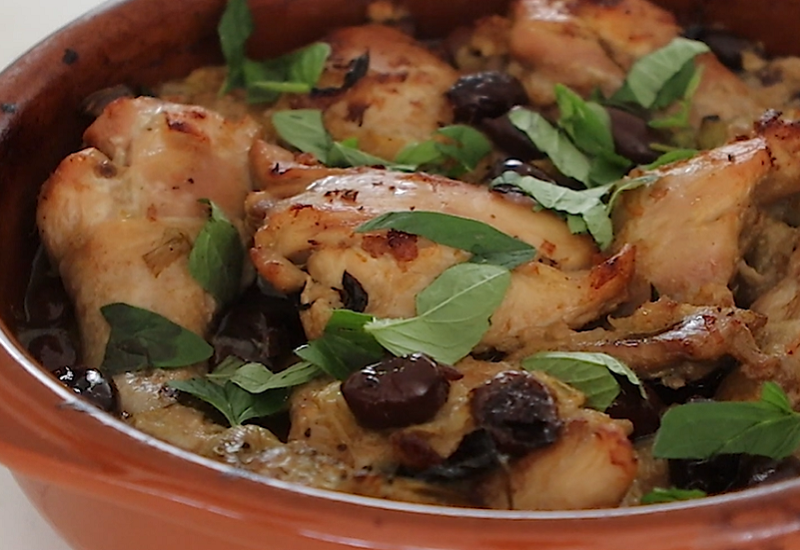 Baked chicken with artichokes and olives