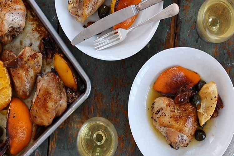 Roasted Chicken with Citrus, Dates, and Olives