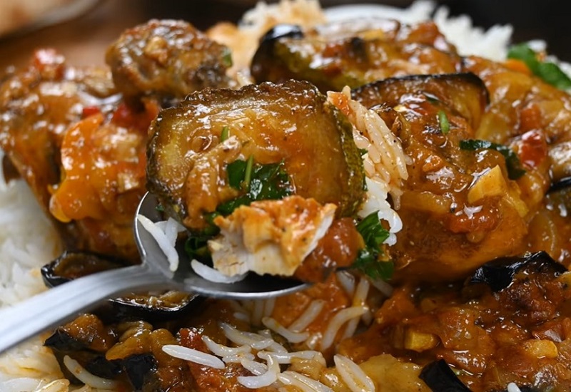 Chicken is always amazing when cooked with eggplant and zucchini