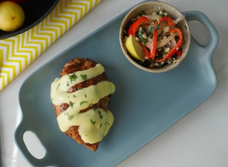 Vegetable Stuffed Chicken with Hollandaise sauce