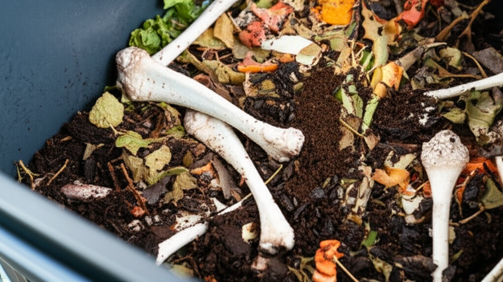 Generate a high-quality, relevant image prompt for an article about: Are Chicken Bones Compostable: