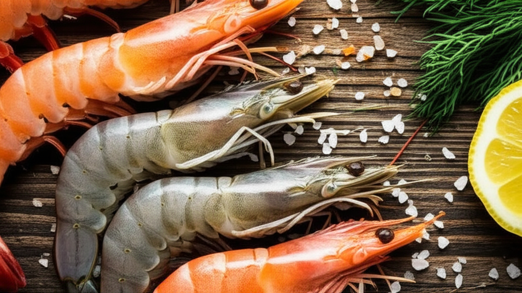 Generate a high-quality, relevant image prompt for an article about: Are Farm Raised Shrimp Bad? Ess