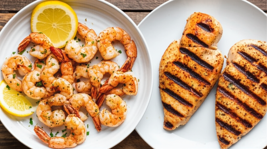 Generate a high-quality, relevant image prompt for an article about: Are Shrimp Better Than Chicken?