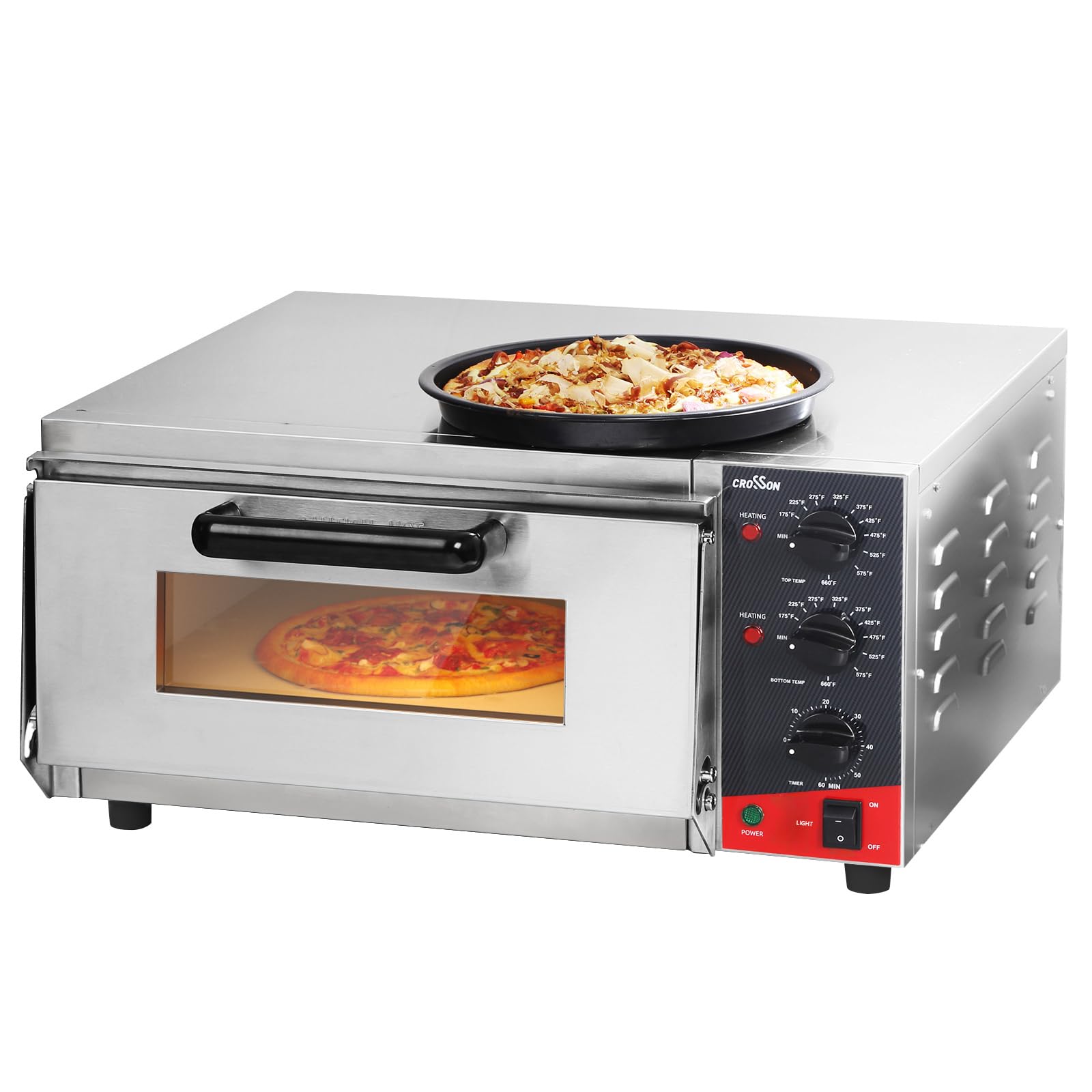 CROSSON ETL listed Commercial 16 inch Countertop Electric Pizza Oven with pizza stone, Multipurpose Indoor Pizza oven for Restaurant use,120V/1800W