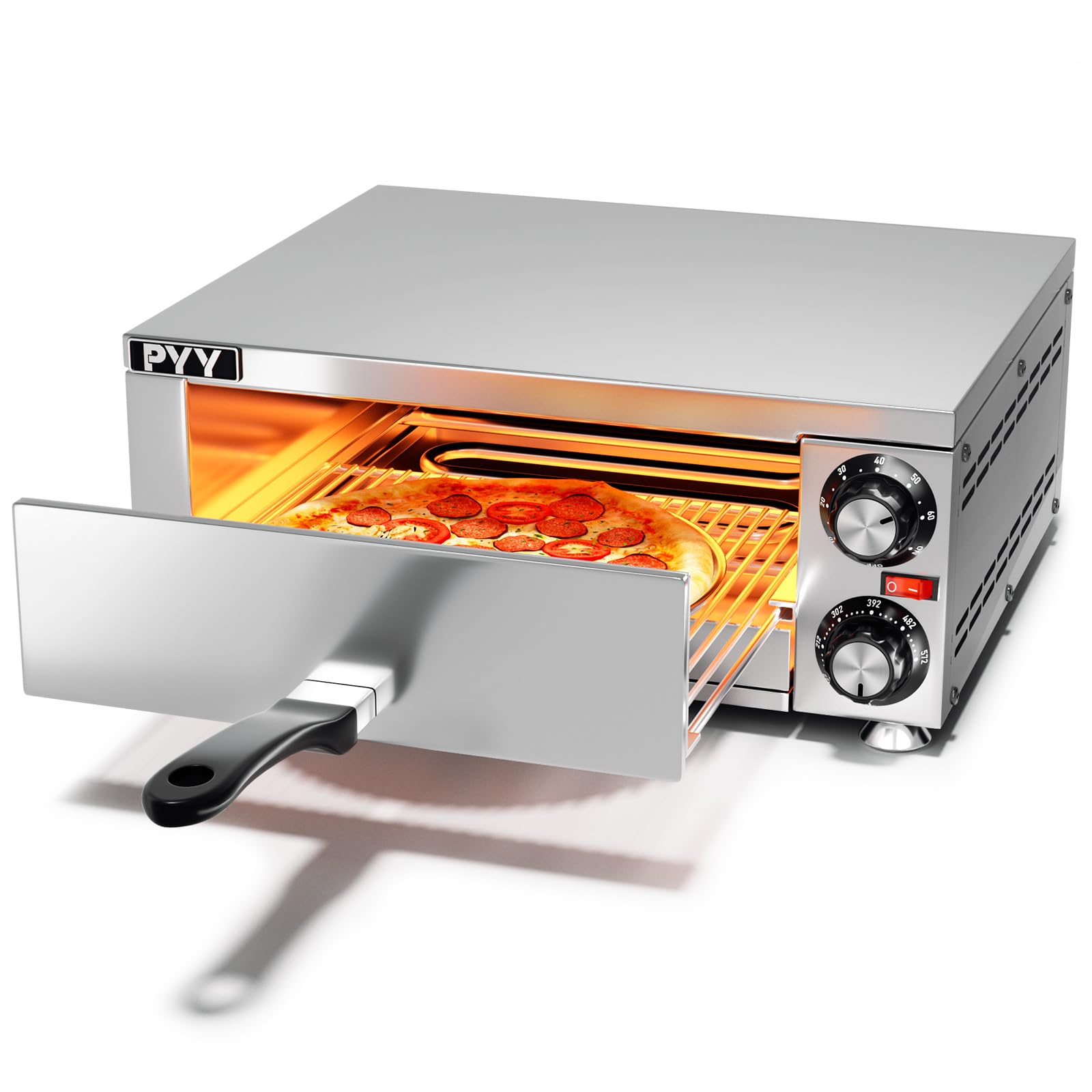 PYY Pizza Oven Indoor Electric Countertop Commercial Pizza maker with Crumb Tray Stainless Steel Pizza Cooker Machine for Home