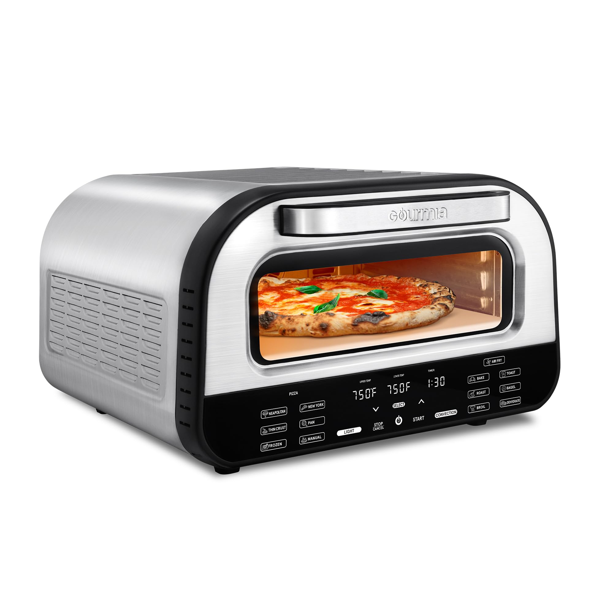 Gourmia Indoor Pizza Oven Air Fryer Toaster – 1800W Countertop Multi-Cooker with Pizza Stone, Digital Controls & 6 Presets, Stainless Steel