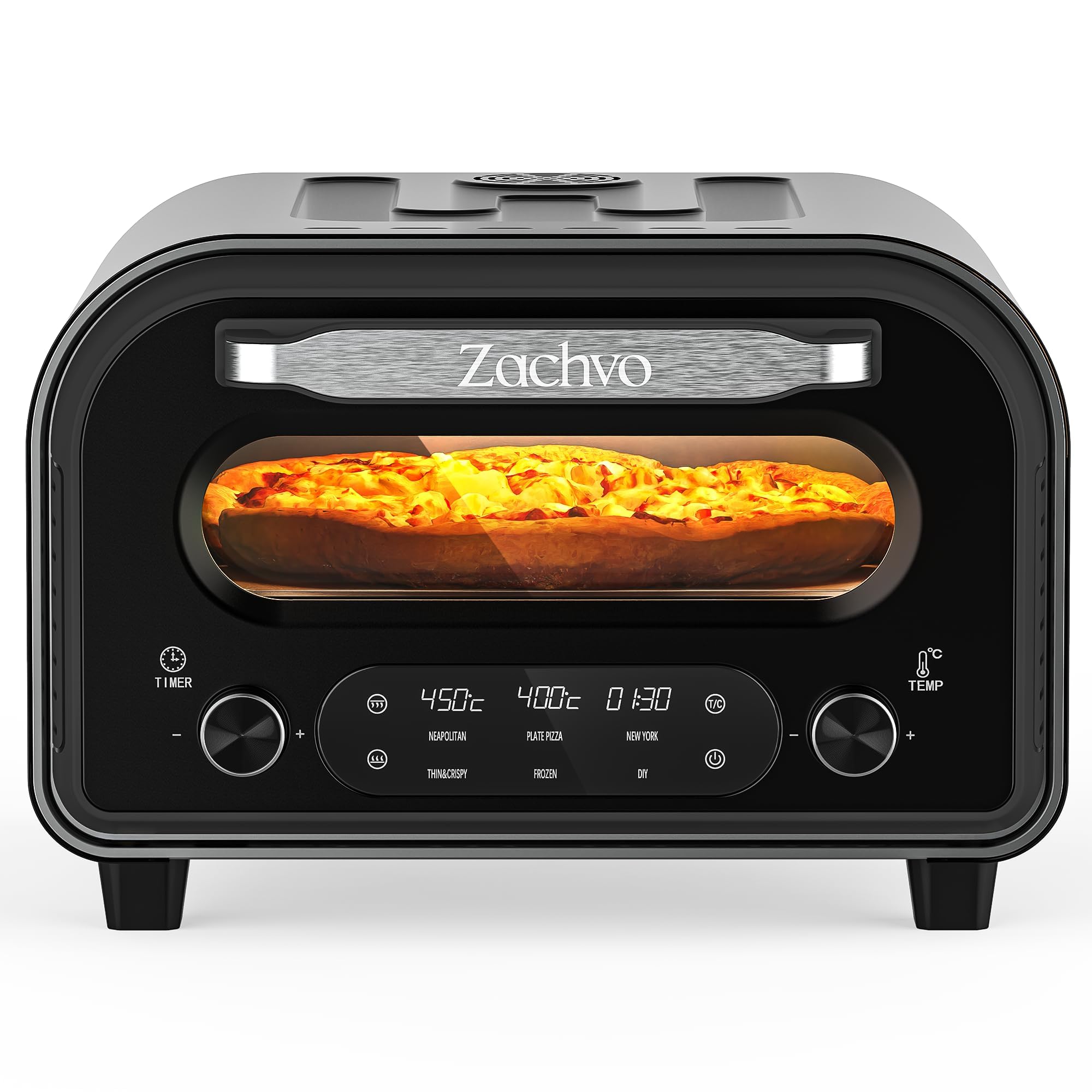 Pizza Oven Indoor, Heats up to 850°F, Makes 12” Pizzas in 90 Seconds, Electric Pizza Oven with 6 Touchscreen Presets, Countertop Pizza Ovens for Kitchen, Recipes & Pizza Stone Peel Included, Dark Grey