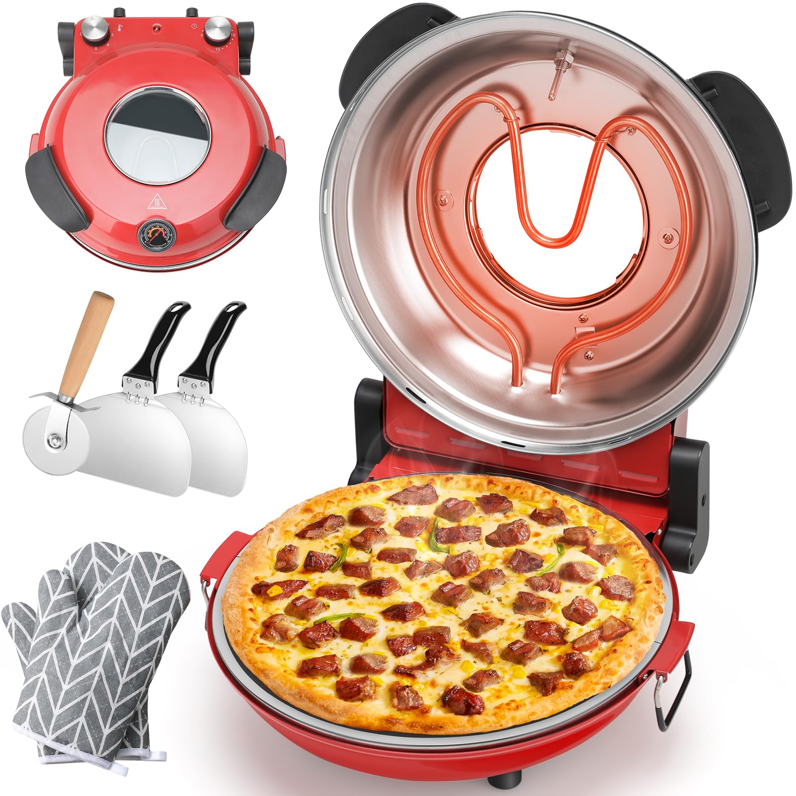 Electric Pizza Oven 800°F Countertop - 12" Portable Indoor/Outdoor Pizza Maker For Home & Commercial Use